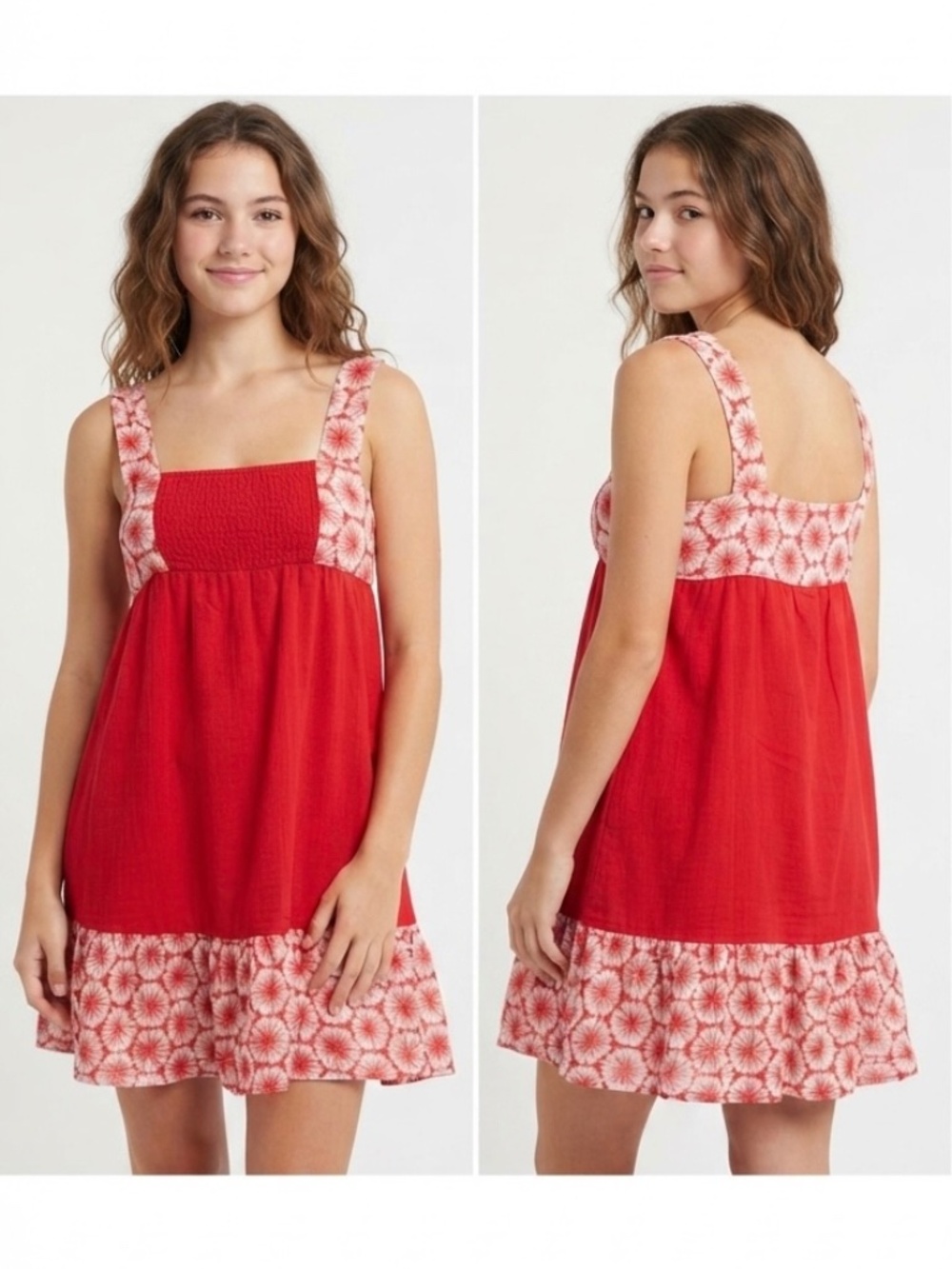 Women's Eloise Anthropologie Small Red Floral Embroidery Babydoll Ruffle Dress